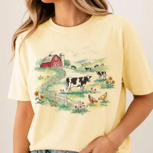 Quirky Sci-Fi Western Top | Retro Alien & Farm Animal Graphic Tee | Humorous Desert Apparel