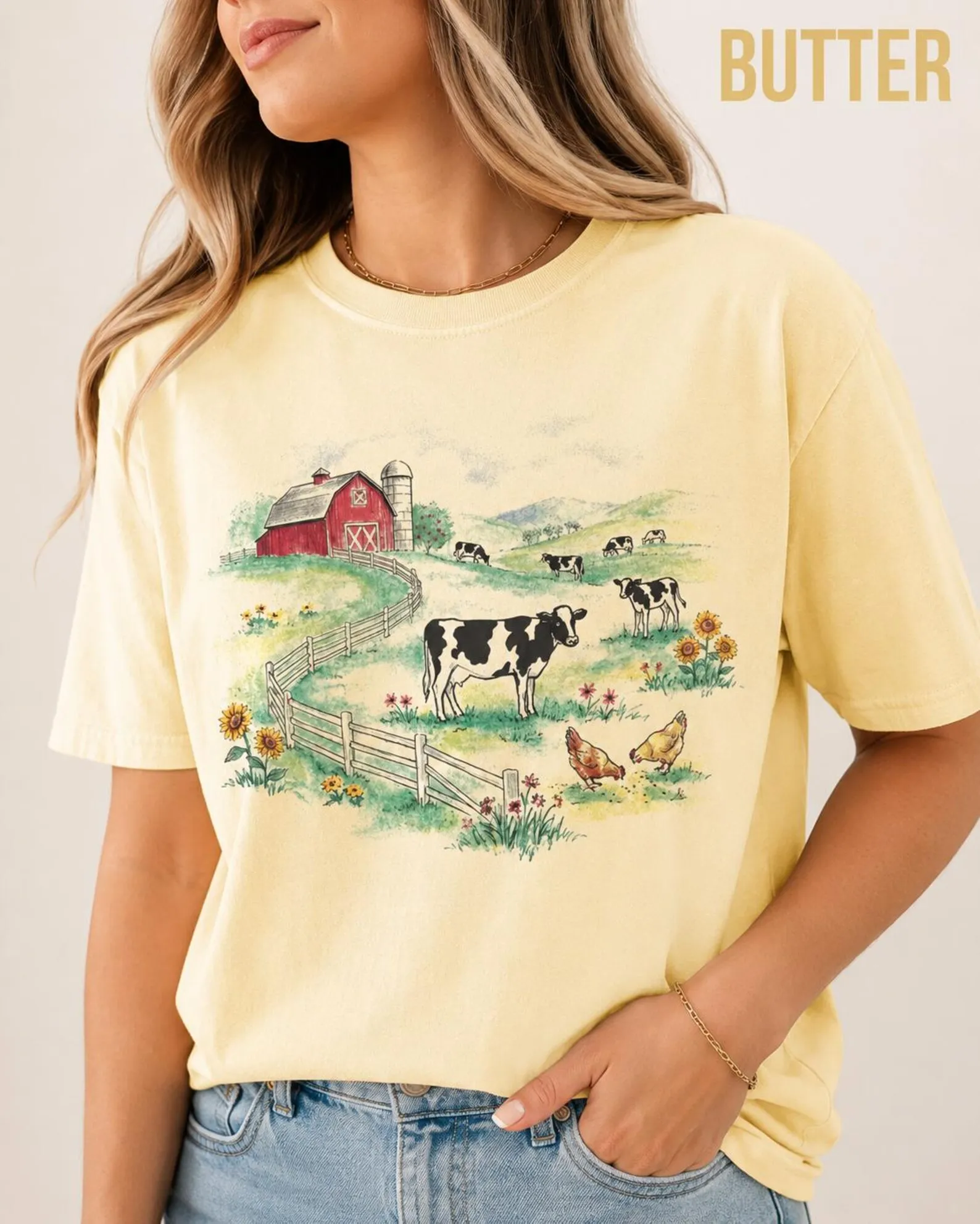 Quirky Sci-Fi Western Top | Retro Alien & Farm Animal Graphic Tee | Humorous Desert Apparel