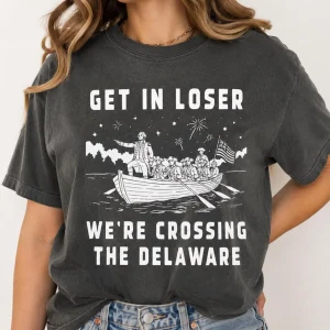 Humorous Historic Crossing Top | Sarcastic Founding Father Graphic Tee | Patriotic Holiday Apparel