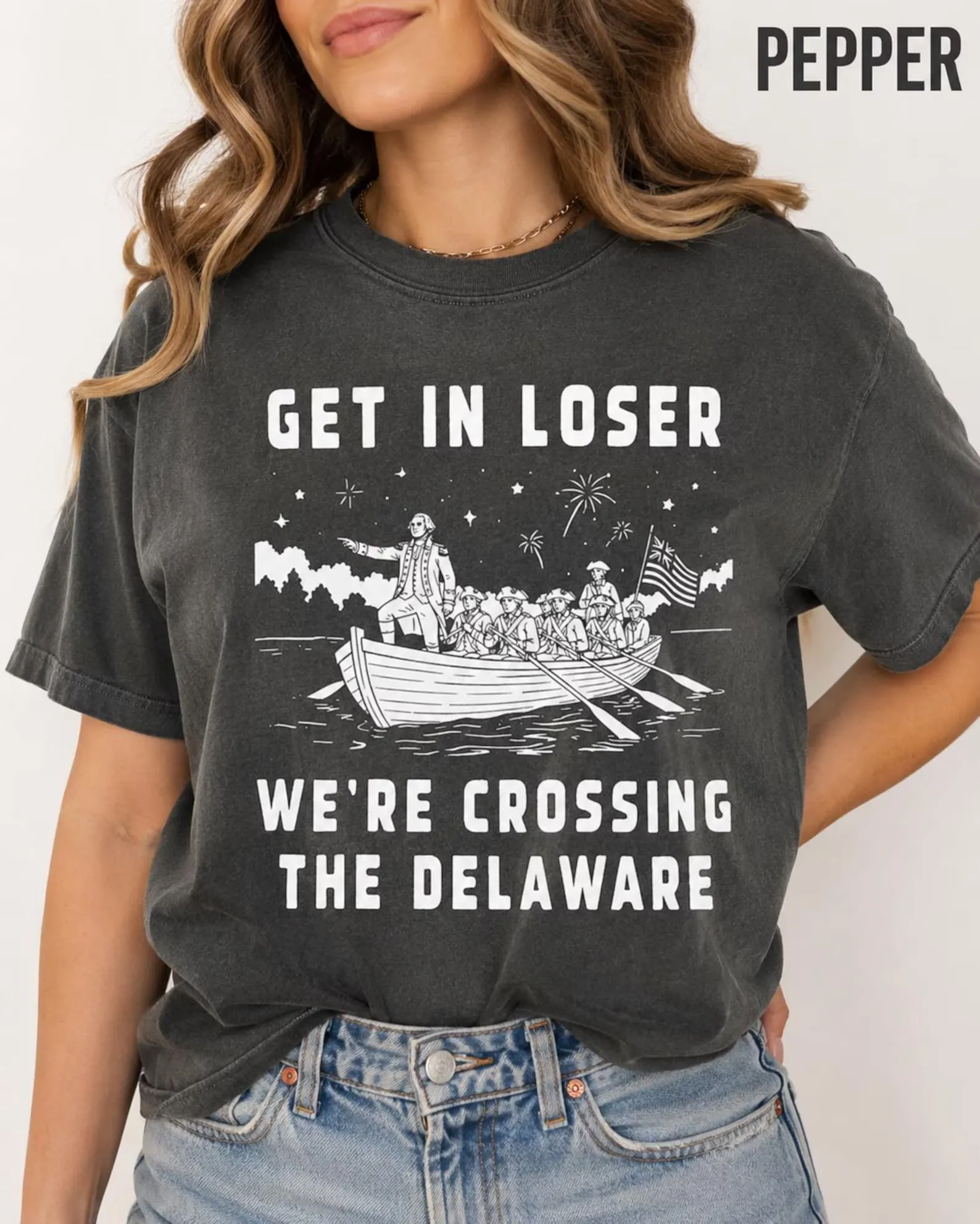 Humorous Historic Crossing Top | Sarcastic Founding Father Graphic Tee | Patriotic Holiday Apparel