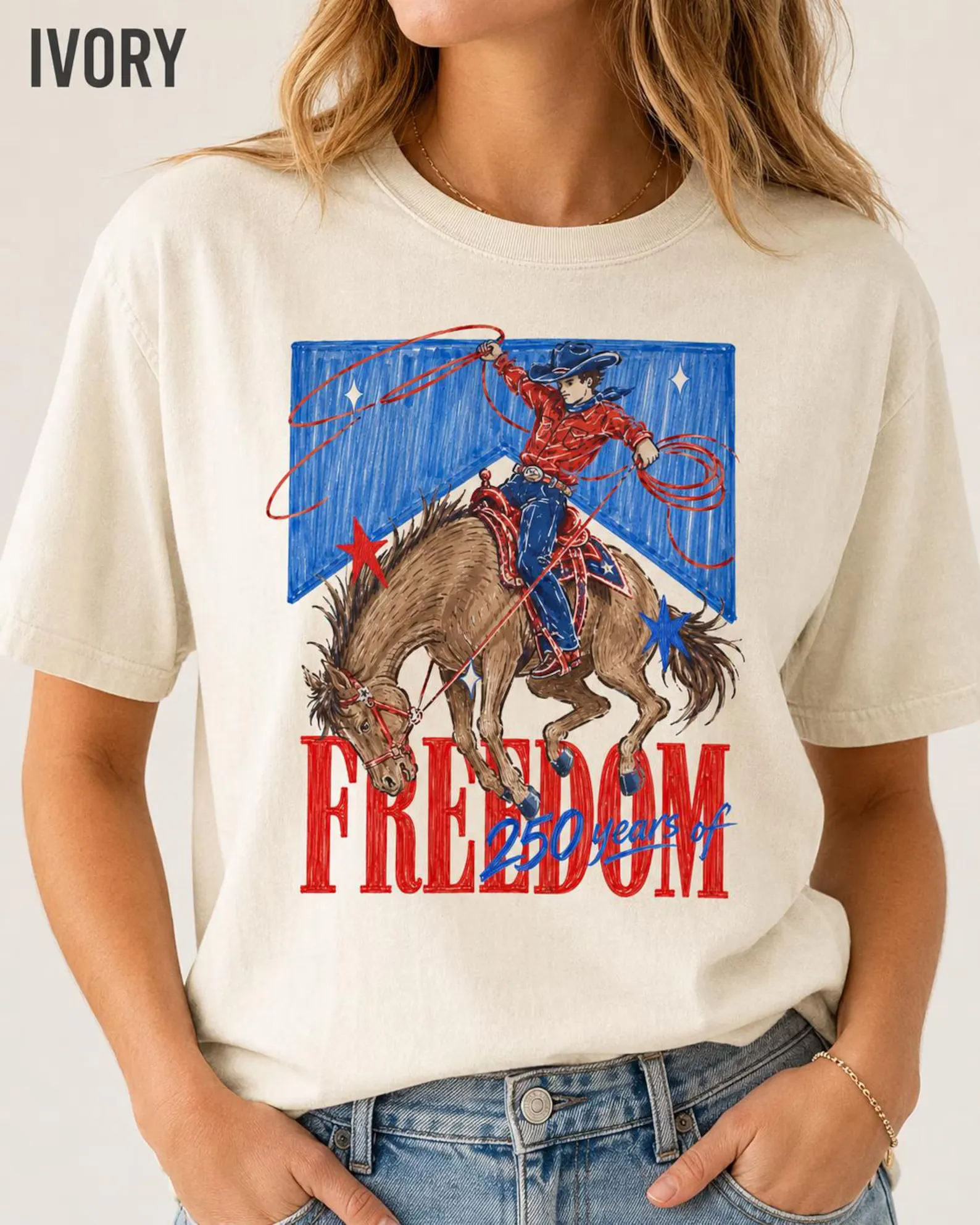 USA 250th Anniversary Western Tee | Cowgirl Patriotic Graphic Top | Independence Day Rodeo Apparel