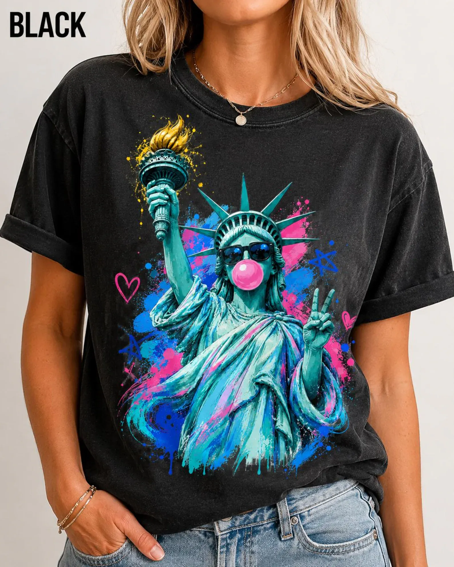Humorous Liberty Landmark Top | Independence Day Graphic Tee | Vintage-Style Patriotic Summer Apparel